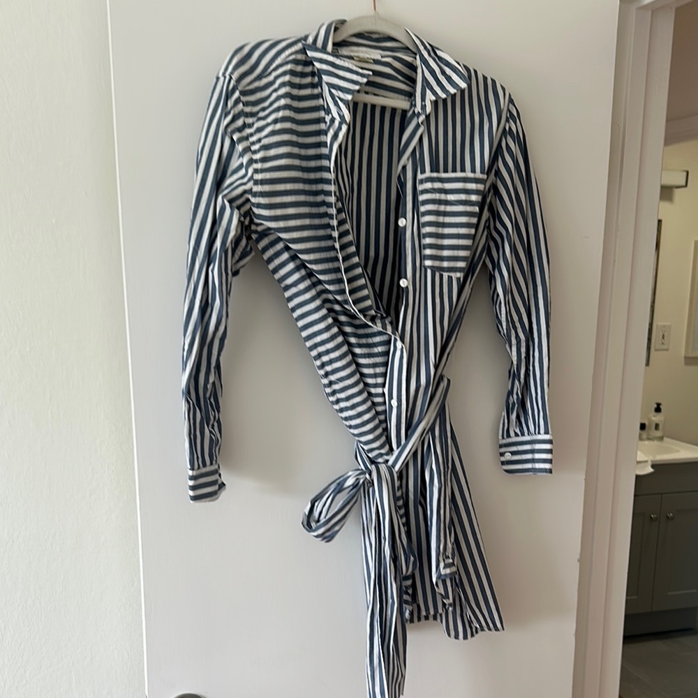 Current/Elliott Navy and White Striped Shirt Dress